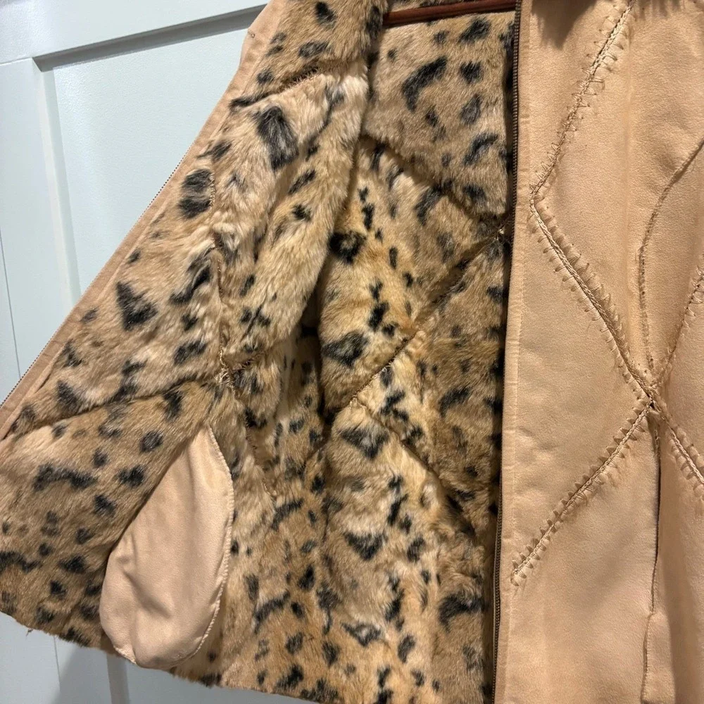 Vintage Y2K Penny Lane Coat Leopard Lined‎ Faux Suede Boho Festival
